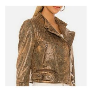 NWOT Free People Fenix Snake Embossed Faux Leather Moto Jacket  Size XS